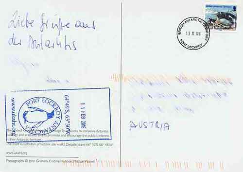 Antarktische Halbinsel, Port Lockroy, Postkarte