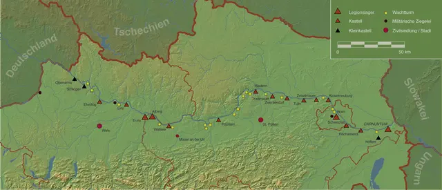 Karte Donaulimes in Österreich